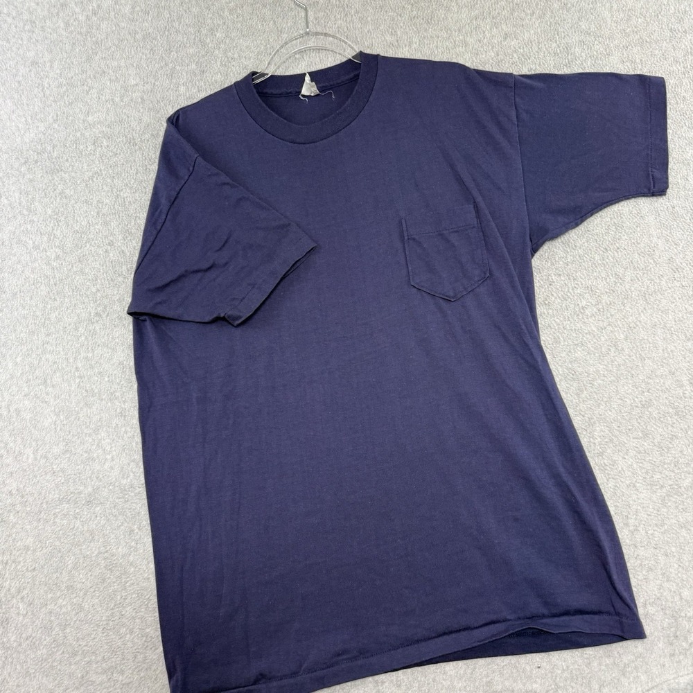 Vintage Healthknit Blue Blank T Shirt 70s 80s Made USA XL/XXL Men‎ Thin 22x30